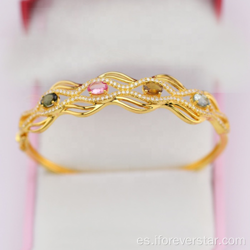 Pulsera de plata esterlina 925 brazalete de joyería de oro 18k